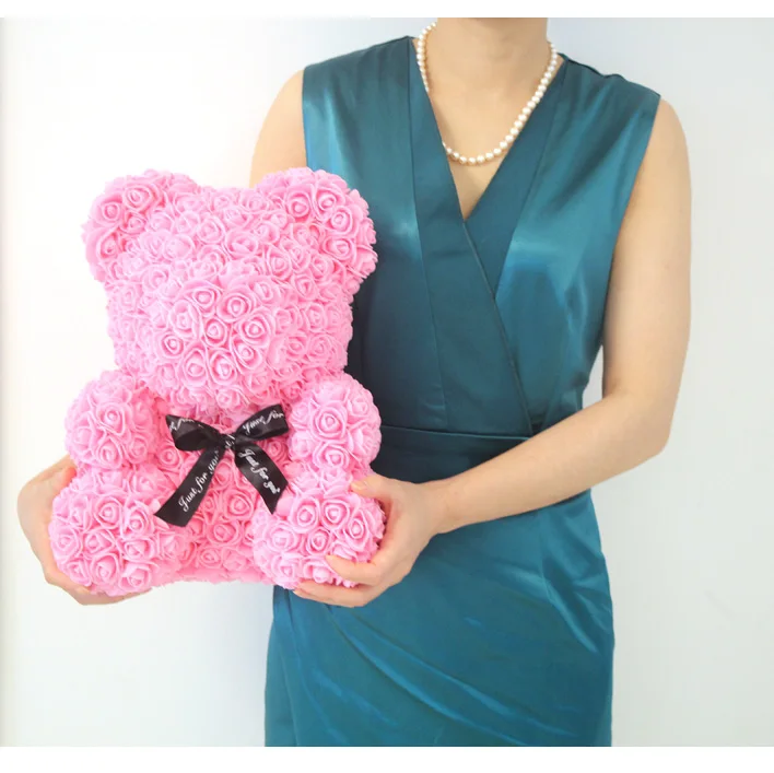 Custom 40cm bear diy foam roses tedy bear mothers day 2024 flower head artificial rose bear with box