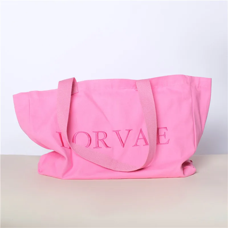 Pink Large Tote Bag Custom Logo Canvas Oversized Shopping Bag with Webbing Handle embroidery logo