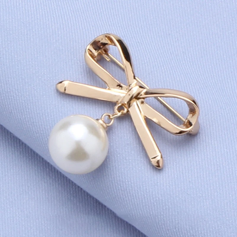 Fashion Pearl Fixed Strap Charm Safety Pin Brooch Sweater Cardigan Clip Chain Brooches Jewelry