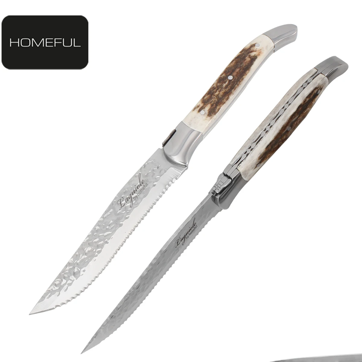 Laguiole Luxury Stainless Steel BBQ Serrated Steak Knife Set Premium Quality Kitchen Knife with Wood Bone Handle and Laser Logo
