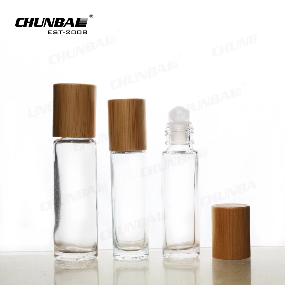 Luxury Essential Oil 5ml 15ml 30ml 50ml Serum Colored Frosted deodorant bamboo lid Roll On Glass Bottle With Box
