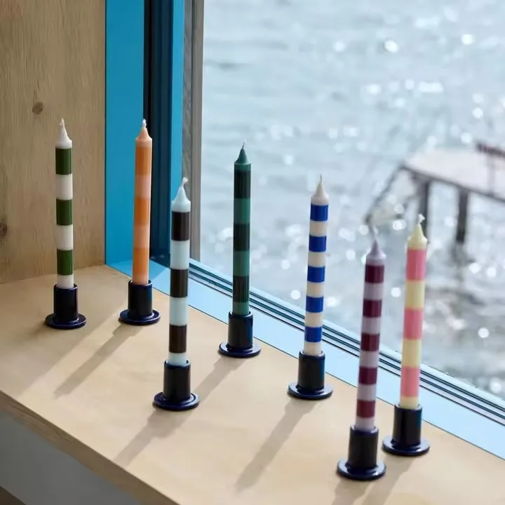 Custom Colorful Household Striped Stick Candle Design Soy Wax Taper Dinner Pillar Scented Candle Stick for Weeding