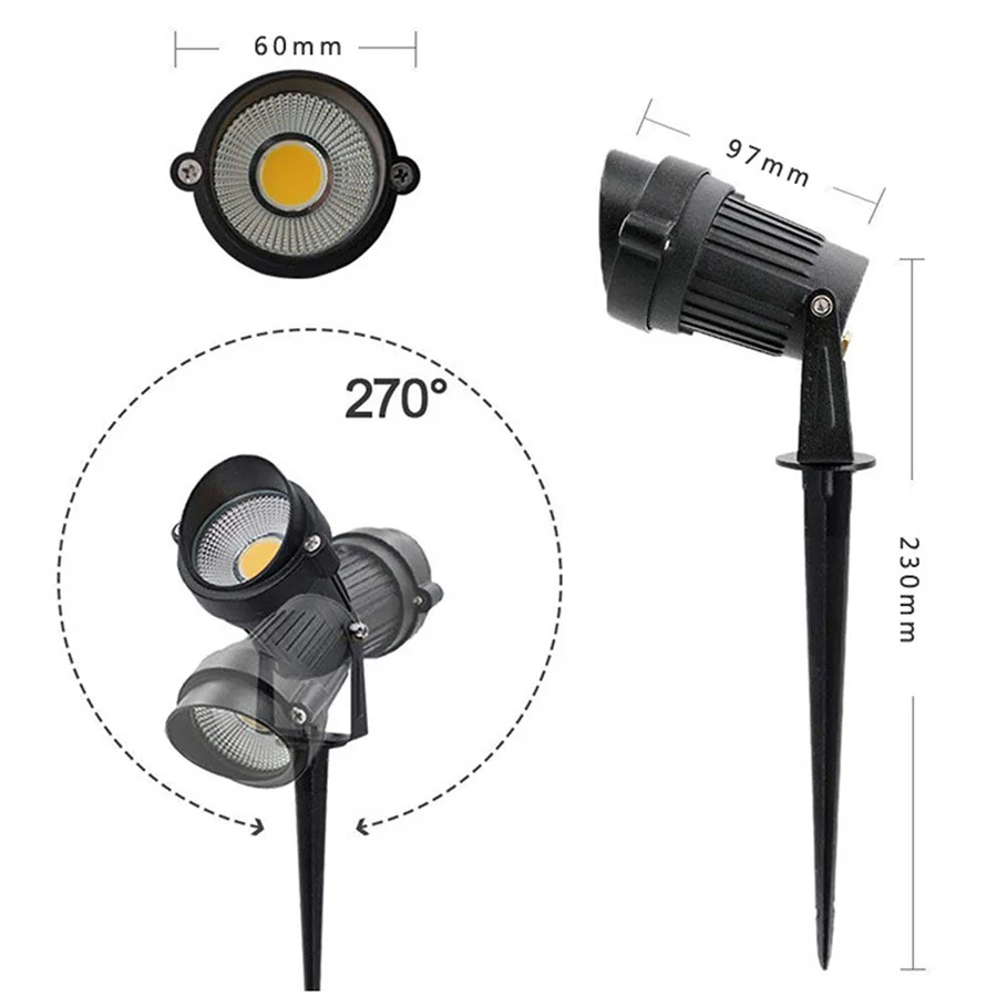 3W/6W Ground Lighting Black Square Adjustable Angle Up Down Light Spot Garden Led Spike Light