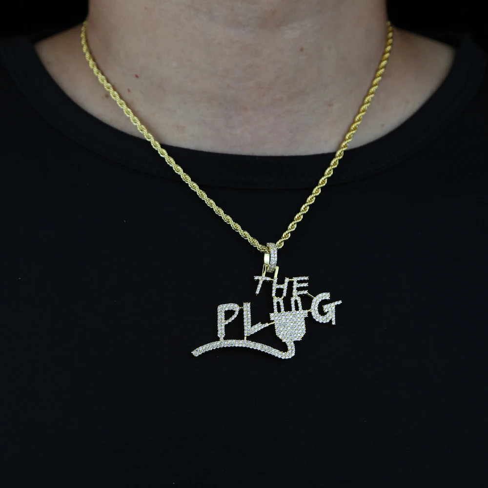  new punk iced out bling cubic zirconia letter pendant initial necklace men boy hip hop rope chain