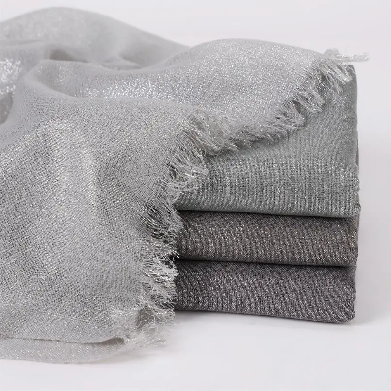 Metallic Lurex Scarf for Muslim Women Hijab 2021 Custom Wholesale Shiny Soft Shawls Reversible Glitter Tassel Scarf