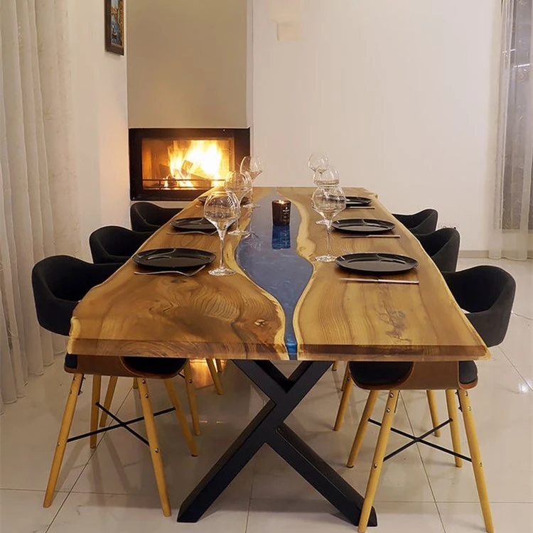 Unique design Modern Irregular natural edge Custom size coffee  Walnut table solid wood epoxy resin slab dining  table