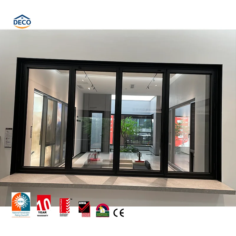 China Factory  Double Glazed Aluminium Frame Slide House Doors and Windows Aluminum Balcony Glass Sliding Folding Door