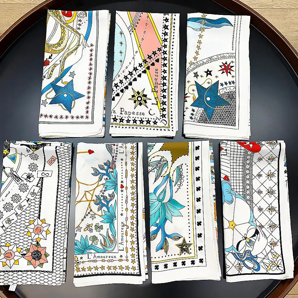 Edge Laying Head Scarves Square Ties Bag Tie Ribbon Custom Printed Silk Hijab Wig Print Hair Scarfs Satin Striped Scarf