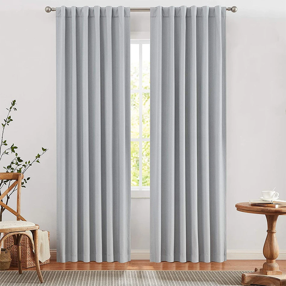 Thermal Insulated Noise Reducing 100% Blackout Drapes Solid Full Blackout Curtain