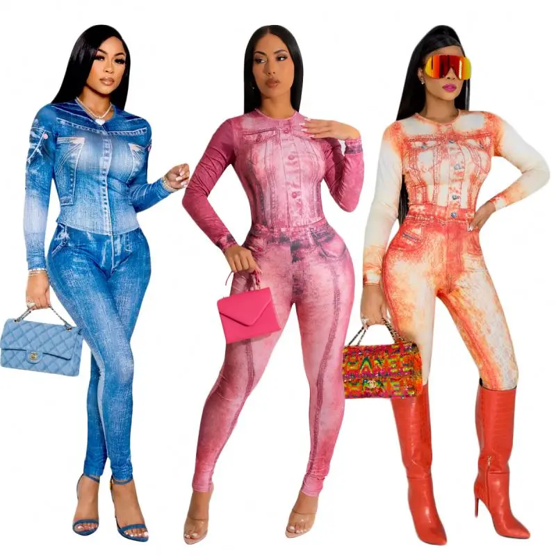 Hot OEM Winter Denim Jeans Fall Jackets Sets Denim Jeans Two Piece Sets Clothing 2 Piece Jean Jacket Sets For Ladies Women