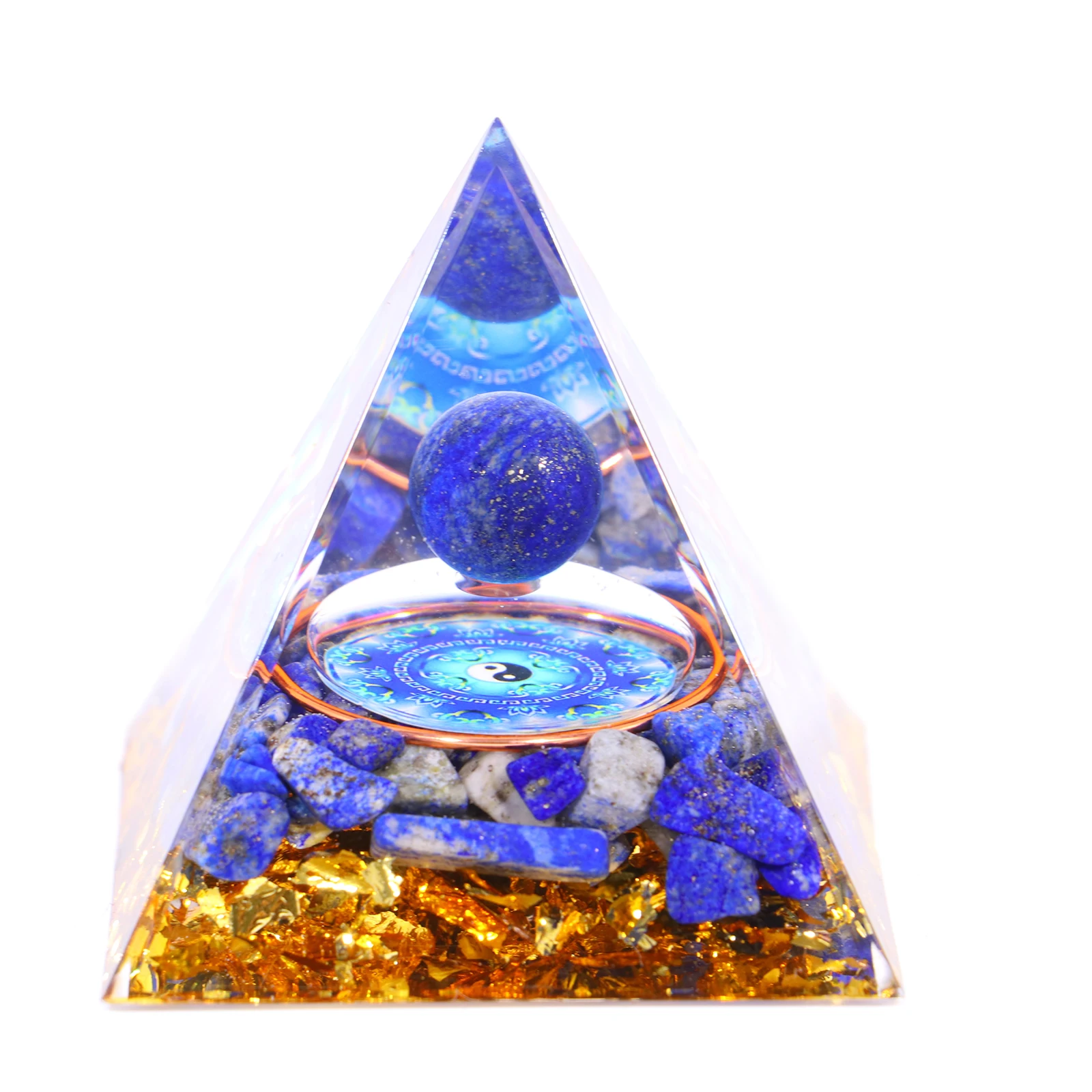50 мм TaiChi Lapis Lazuli Orgone пирамида для положительной энергии и аметистового хрустального шара