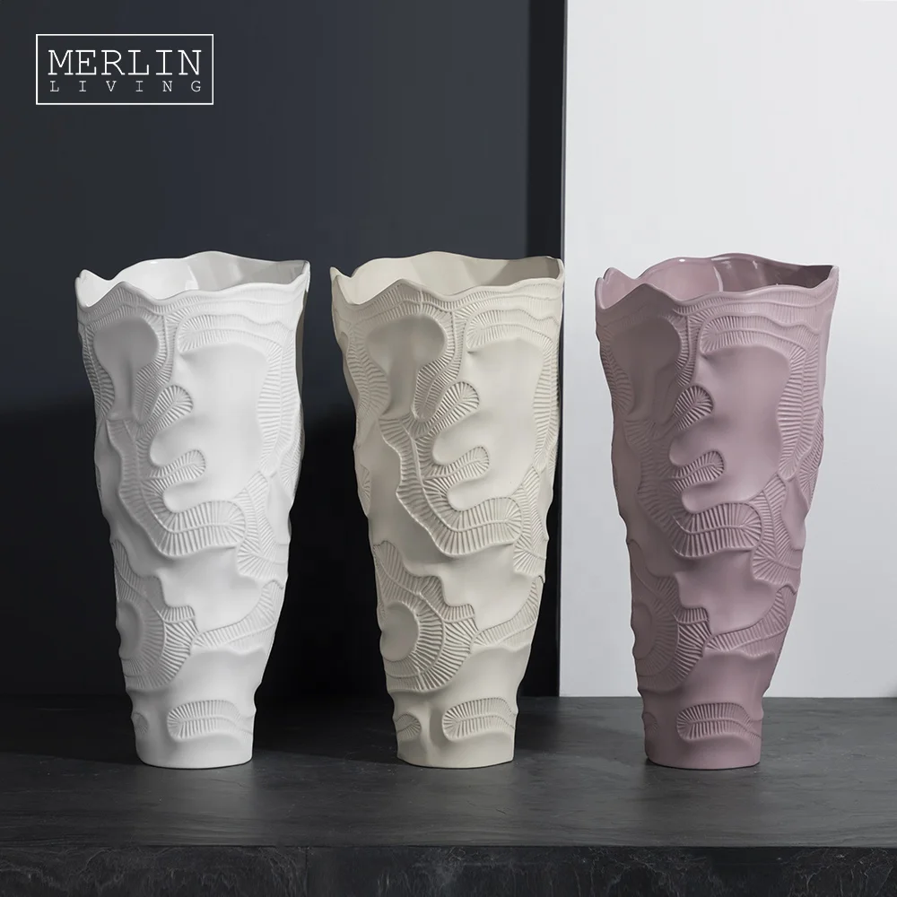 Merlin Modern Italian Colorful porcelain vases home decor wide mouth ceramic design torch tall textured nordic for flower vases