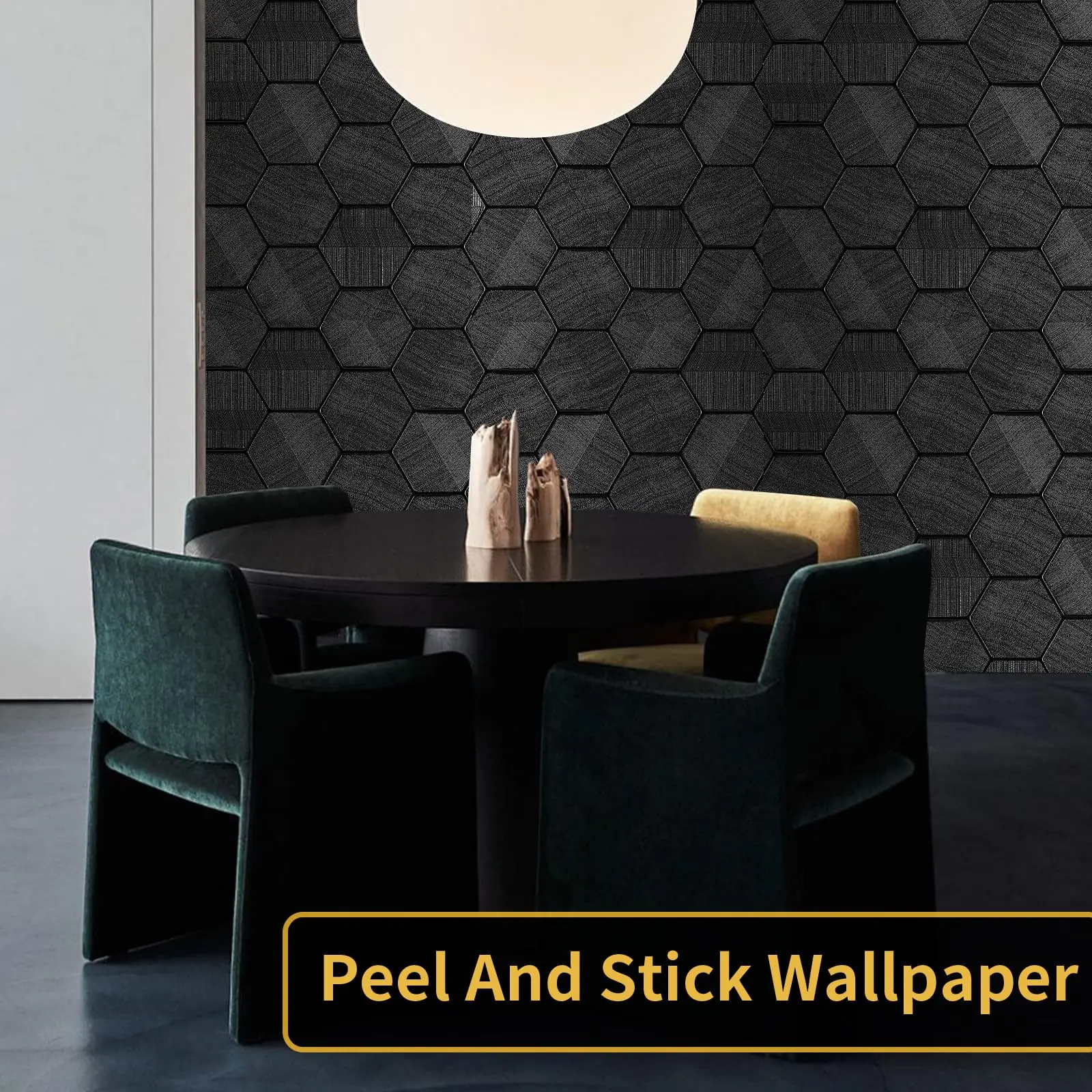 Hexagon Geometric Embossed Contact Paper Black Textured Wall paper for Cabinet Bedroom