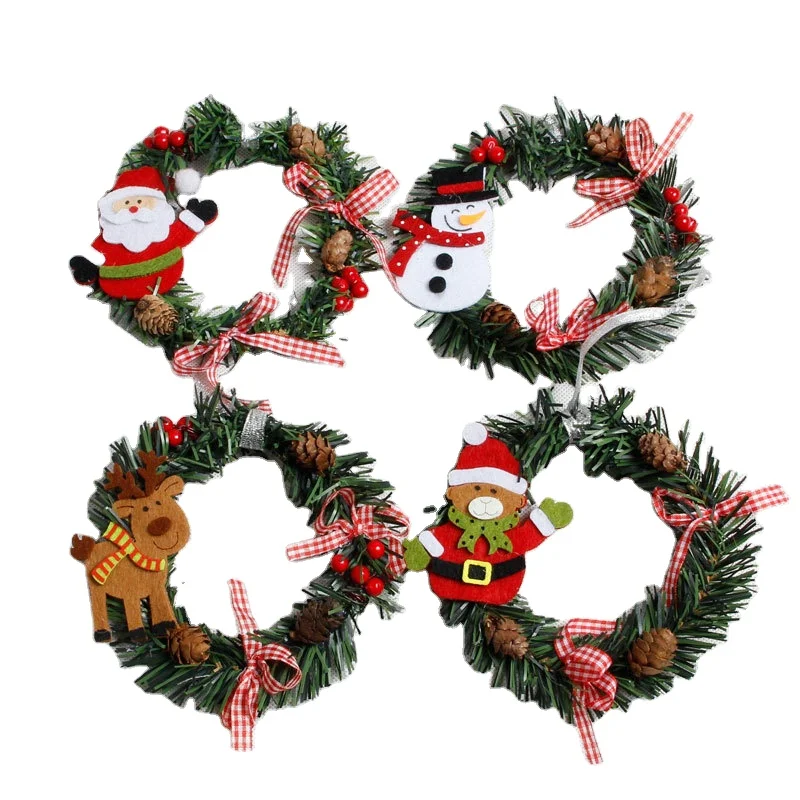 Christmas Ornament Snowman Santa Wreath Garland 15cm Artificial PVC Greenery Bow Door Hanging  Little Garland Decoration