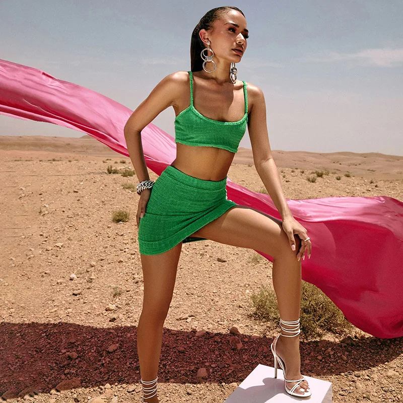 Crop top and skirt sets women 2 piece outfit summer hot girls teo piece outfits set wholesale women boutique clothing 2022