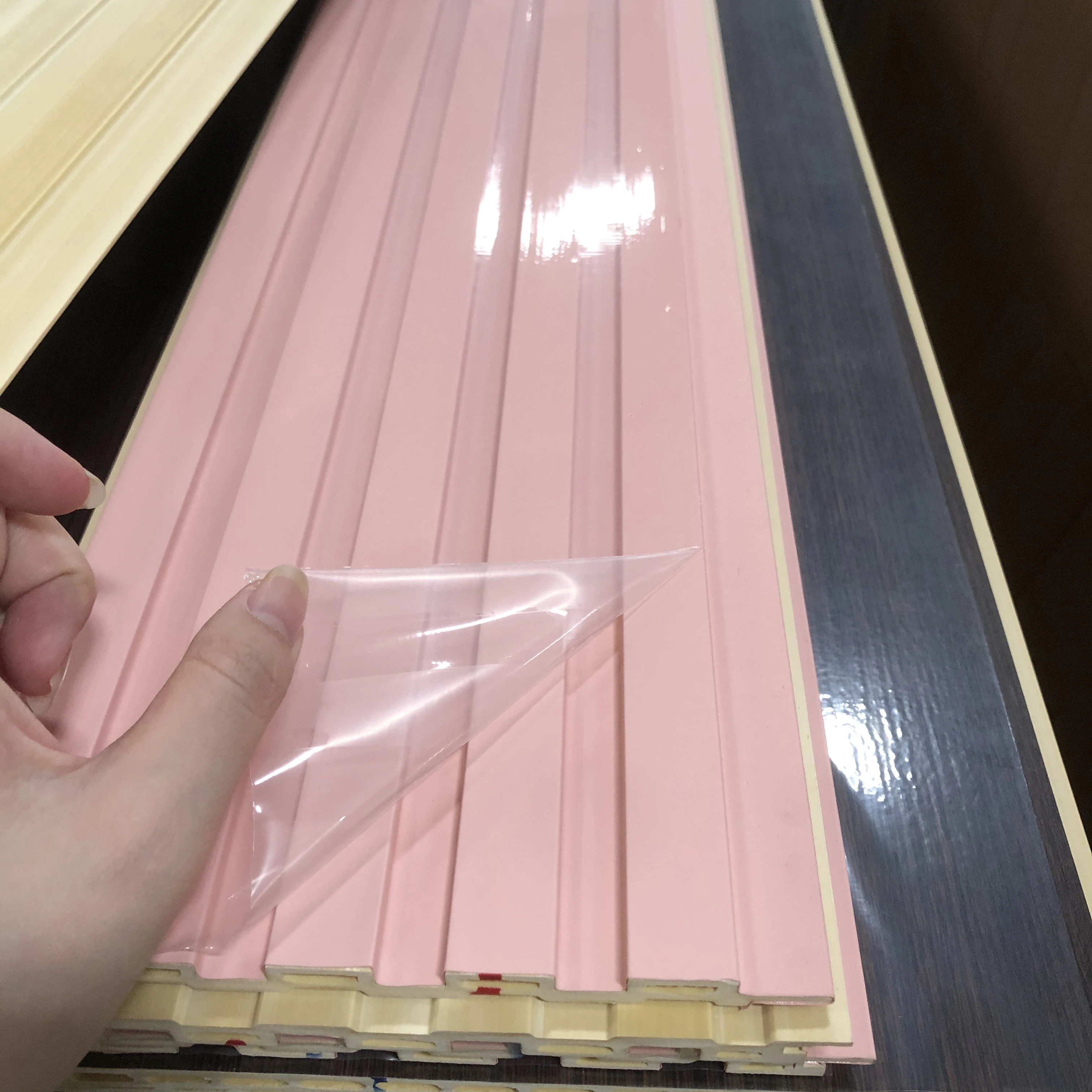 Fast install waterproof indoor  Fluted Dado decoration wall ceiling board Pink color PVC integrated wall panel