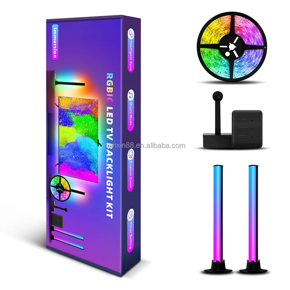 Smart Wifi RGBIC Led Bar Light TV Backlight Camera Music Sync TV Backlight for Gaming Movies Work with Alexa