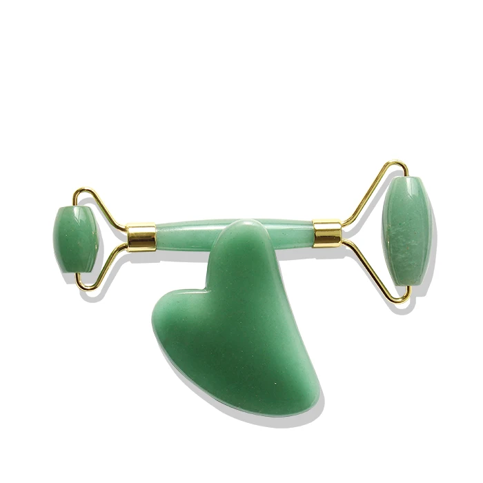 2024 natural jade facial roller set green jade roller with guasha stone tools for home use