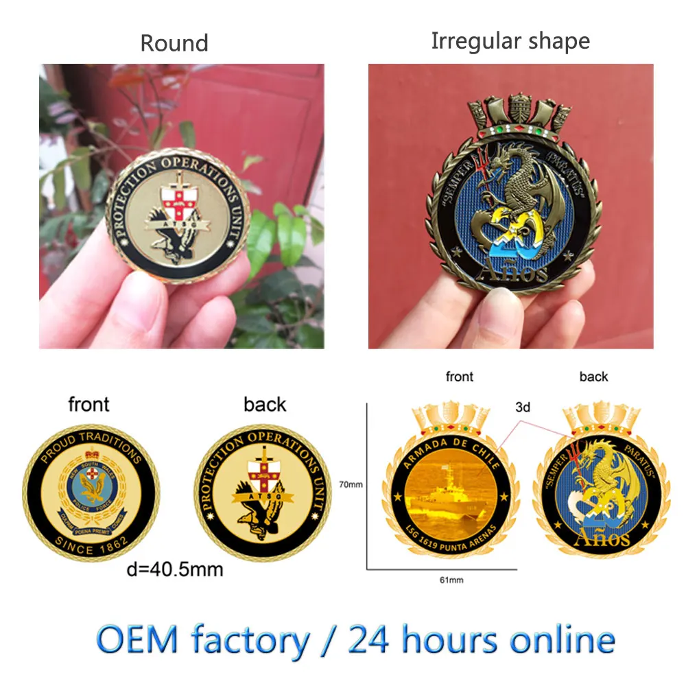 Custom Zinc Alloy Brass Challenge Coin Soft Hard Enamel Plated Souvenir Metal Dog Tag Die Cut round Shape Coins