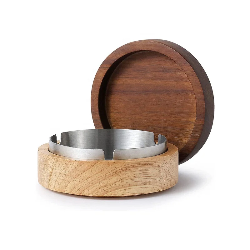 Best business gift black walnut wood ashtrays and metal wooden ashtray with lid