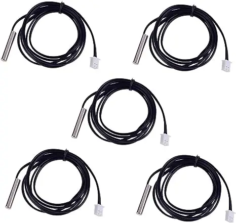 100K 3950 Ohm 5*25mm B3950 1% NTC Thermistor Temperature Sensor Probe Digital Thermal Sensor Probe Cable Length 3M (Pack of 5)