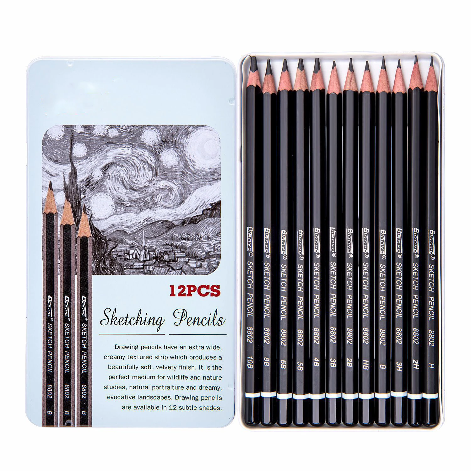 
12/pcs Professional Sketch Drawing pencil H 2H 3H HB B 2B 3B 4B 5B 6B 8B 10B Sketch Painting pencil set 