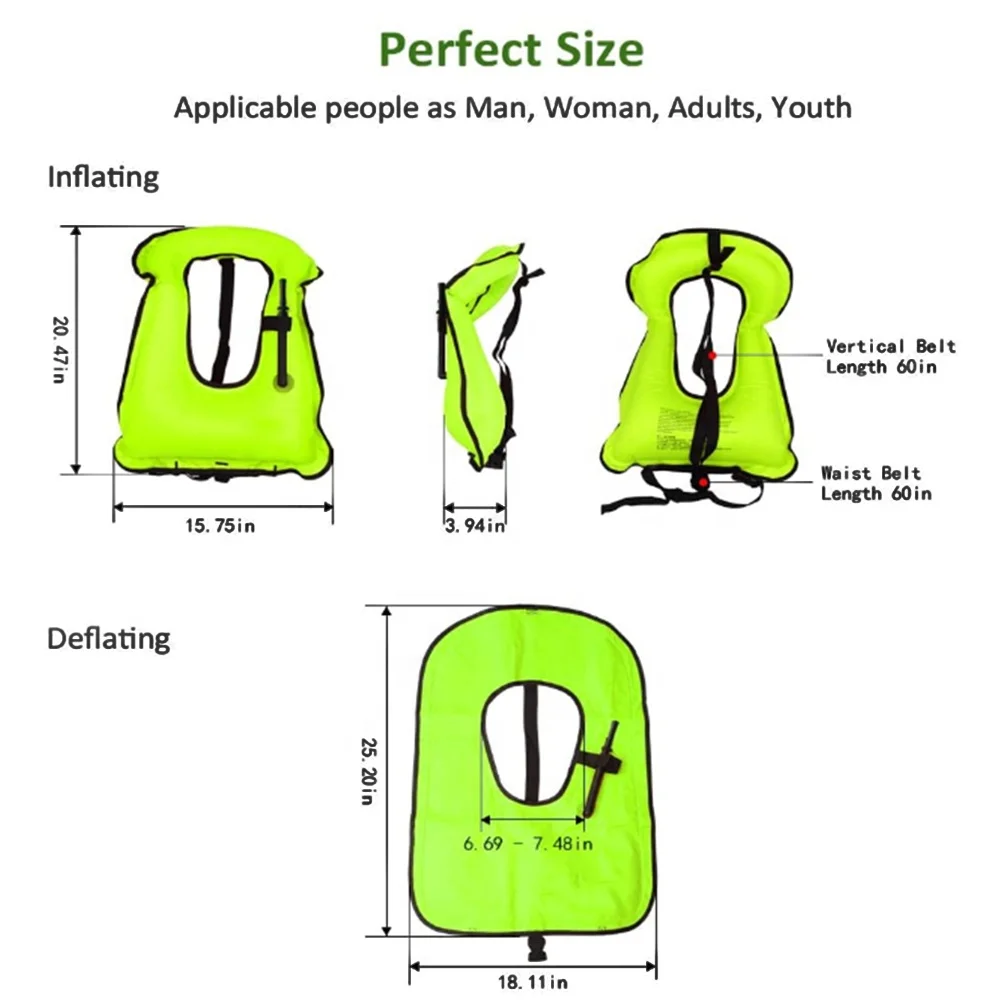 210 Denier Nylon TPU diving equipment Self Inflatable Life Jacket, inflatable life snorkel Vest