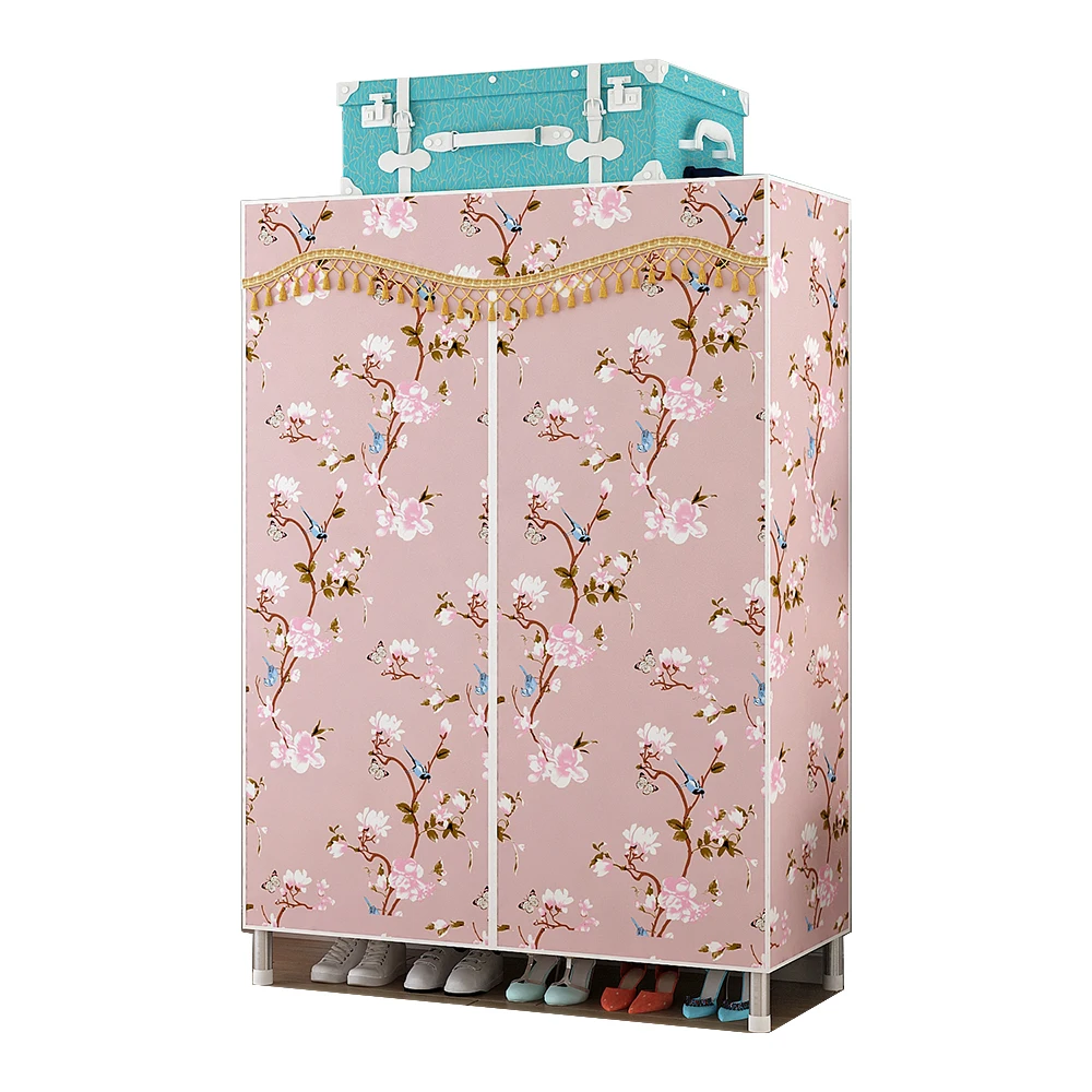 
68cm Polyester Fabric Cloth Cover Wardrobe Closet Non-woven Steel Shelf 19mm Tube Portable For Kids 