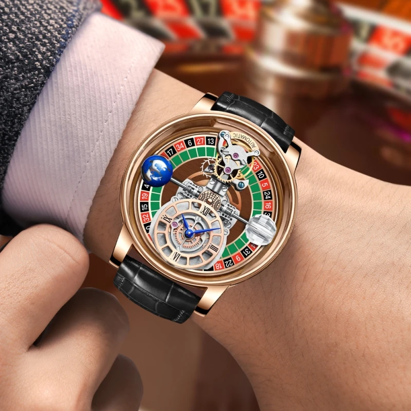 NEW DESIGN plating Mens Top Brands Luxury Gambling Disk hollow watches japan quartz watches