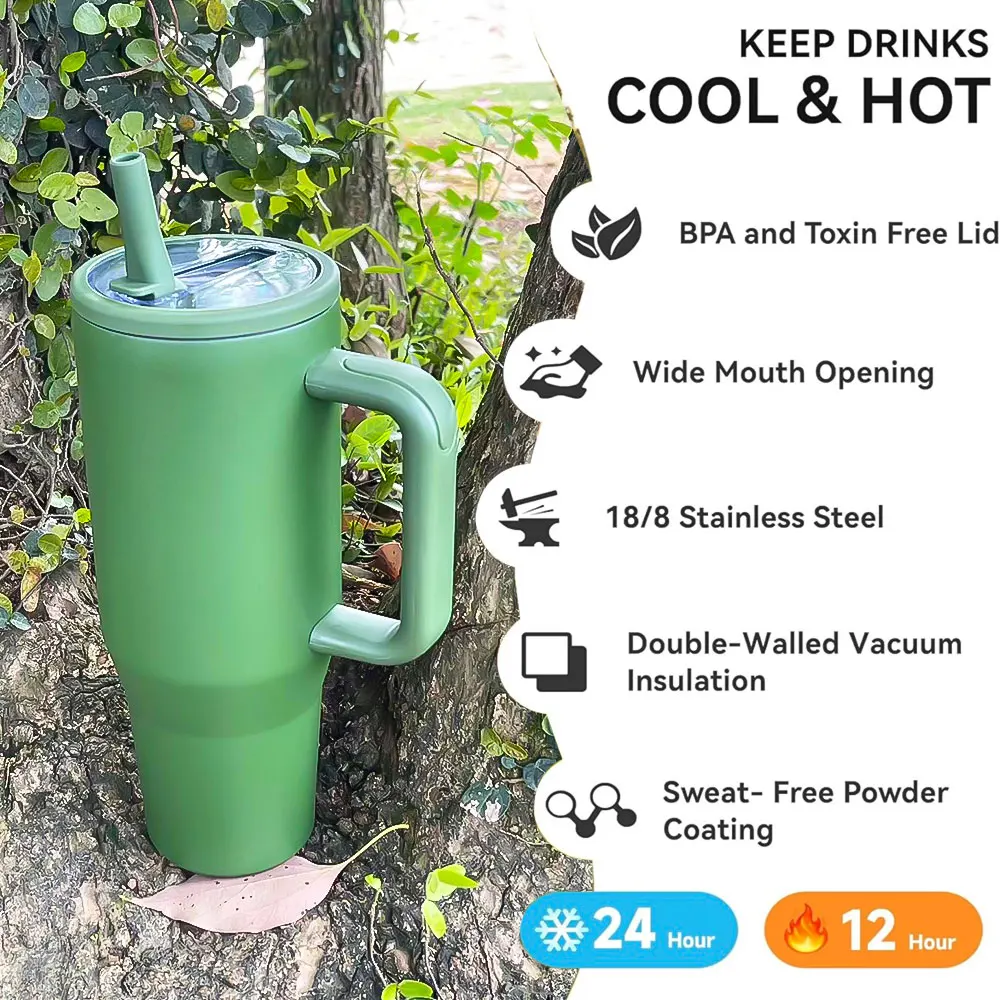 2023 custom vacuum insulated stainless steel 40 oz tumbler cup with handle and straw adventure tumbler travel 40oz Car mug