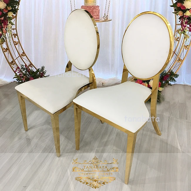 
 Элегантный дизайн, кожаные подушки, серебристый круглая спинка из нержавеющей стали, Штабелируемый свадебный стул  