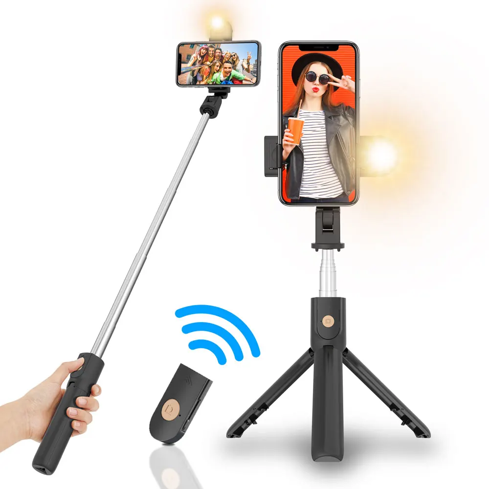 K10s Lightweight Handheld Foldable Mini Selfie Stick Tripod with wireless controller HD mirror and fill light