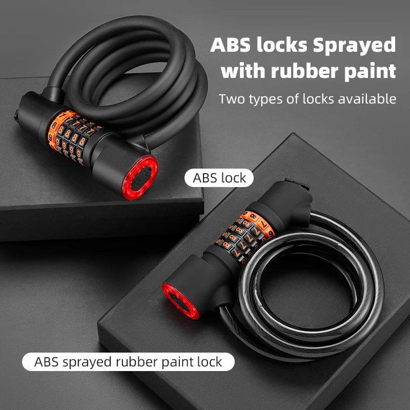 1.2M Anti-theft Bike Cable Lock 5 Digit Combination Password Bicycle Lock With LED Tail Light