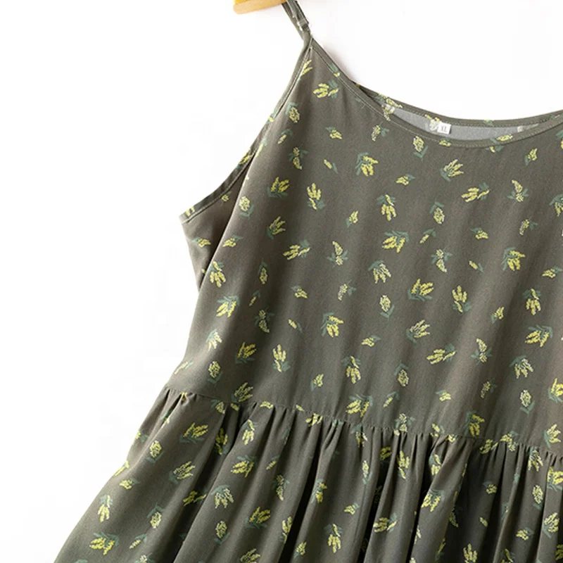 Wholesale 100% Silk Women Dresses Printed Spaghetti Slim Waist Sleeveless Beach Midi Dress 2023 Summer Holiday Clothes D35754C