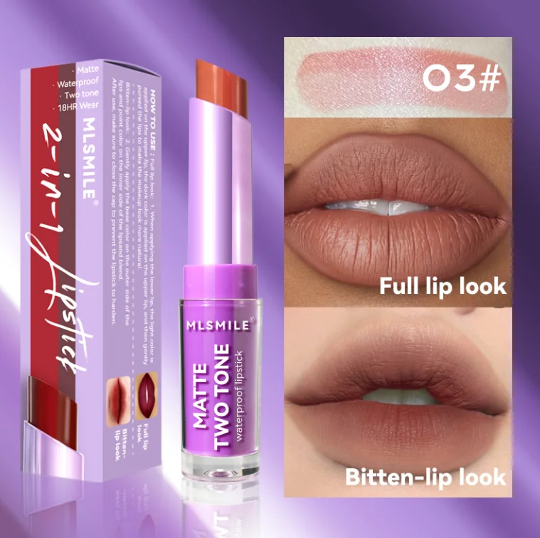 wholesale waterproof double color  lipstick  two in one set colored lipstick