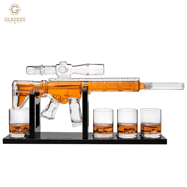 Handmade Sniper Gun Liquor Decanter Ar15 Whiskey Decanter Set With Silencer Stopper 640Ml Wine Decanter&310Ml Bullet Glasses