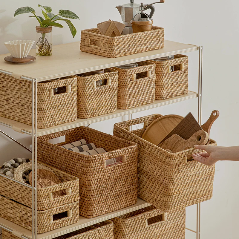 Home decoration storage basket bathroom rattan laundry basket handmade natural woven light rattan storage basket