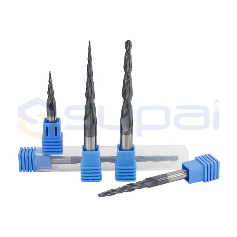 SUPAL Nose End Mills CNC Taper Ball End Mill Carbide Tungsten R0.25mm-r2mm Cutting Tools Thread Cutting Machine CNC Process