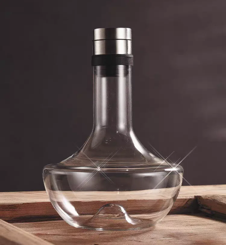 1L Airtight Crystal Glass Wine Aerator Carafe Reusable Lead-Free Decanter with Stainless Steel Lid for Red Wine Wholesale Ready