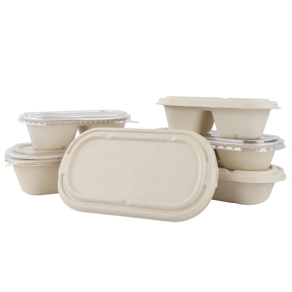 Disposable 100% Biodegradable 2 Compartment Bagasse Tablewar Bowl Meal Box Takeaway Food Container