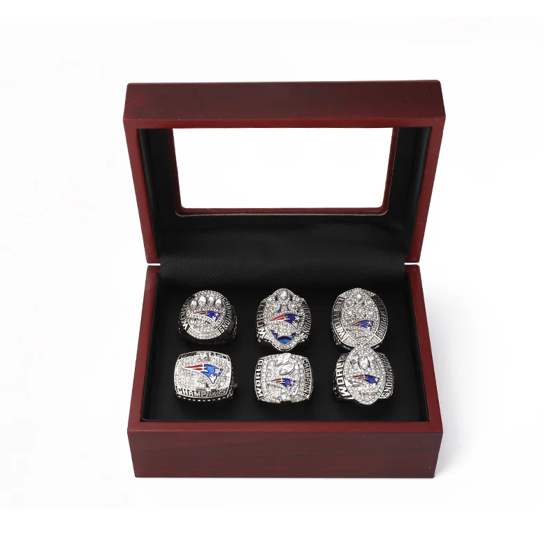 Wholesale Customized New England Patriots 2001 2003 2004 2014 2016 2018 American Football Championship Glitter Ring