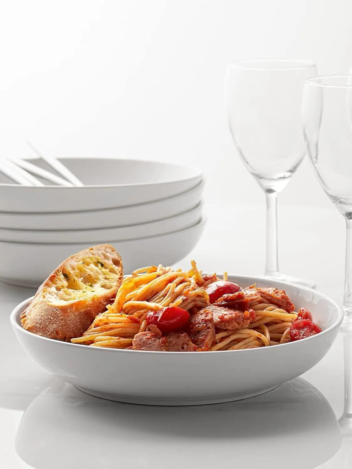 Dishwasher Safe Set of 6 solid white 8.5'Pasta Bowl Salad Bowl Large Soup Bowl Set Serving Plates for Salad Pasta Soup Fruit