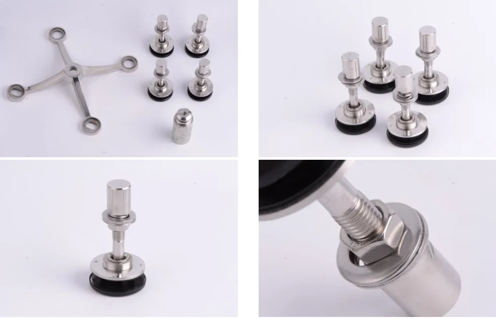 Stainless Steel Glass Canopy Spider Curtain Wall 4 Arms Glass Balustrade Railing Routel Connector Spider Fittings