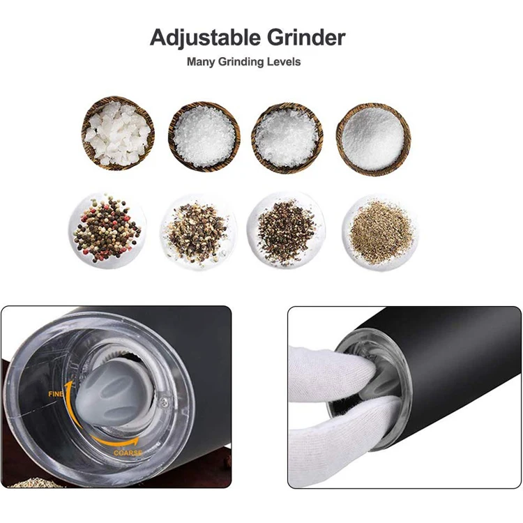Gravity Electric Salt and Pepper Grinders Set Automatic Adjustable Pepper and Salt Mill  Battery Powered with LED Light