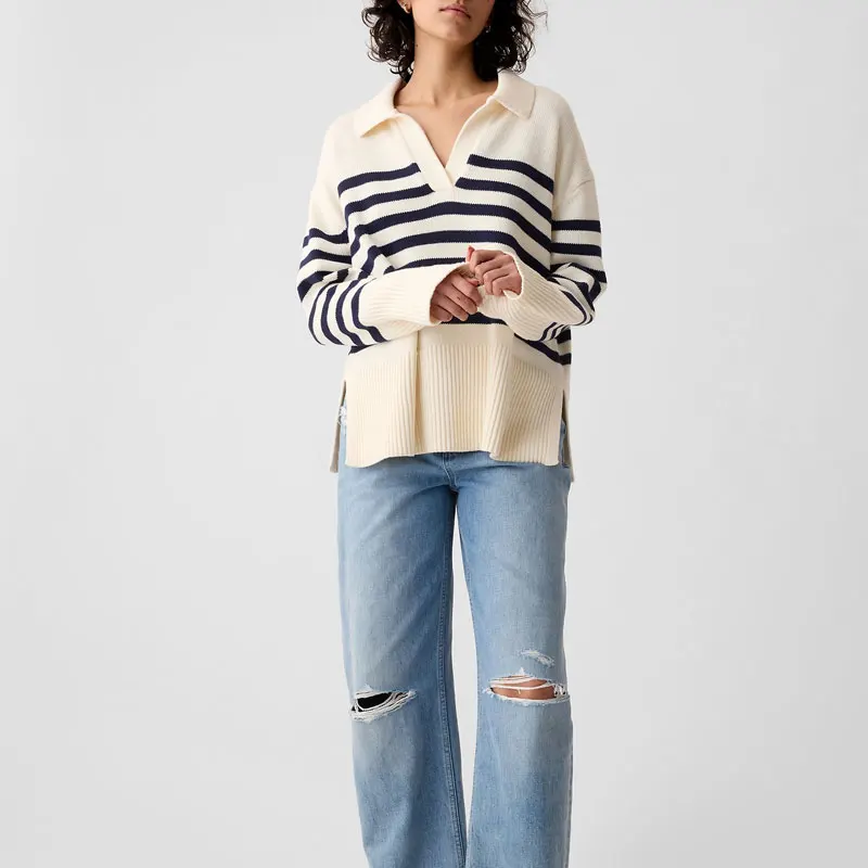 Custom Stylish Oversized Long Sleeve Ladies Stripe Sweater Knitted Sweaters for Women