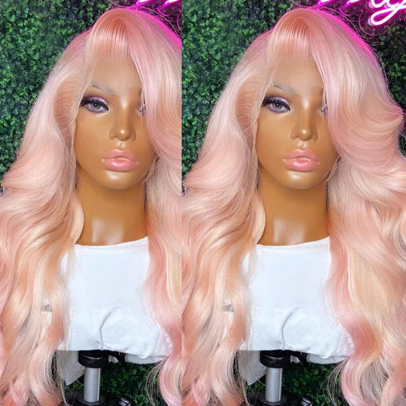 Светло-розовые цветные парики 13x4 на сетке с передней застежкой человеческие волосы предварительно выщипанные бразильские натуральные безклеевые кружевные свободные волнистые
