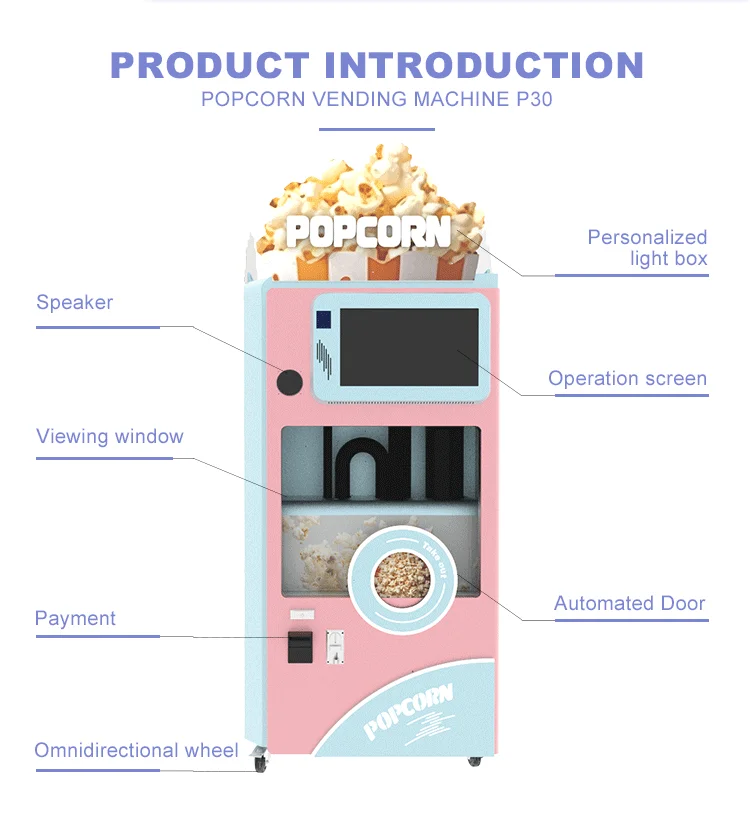 fully automatic  popcorn vending Machine manufacture Automatic Pop Corn Popcorn Vending Machine Mall