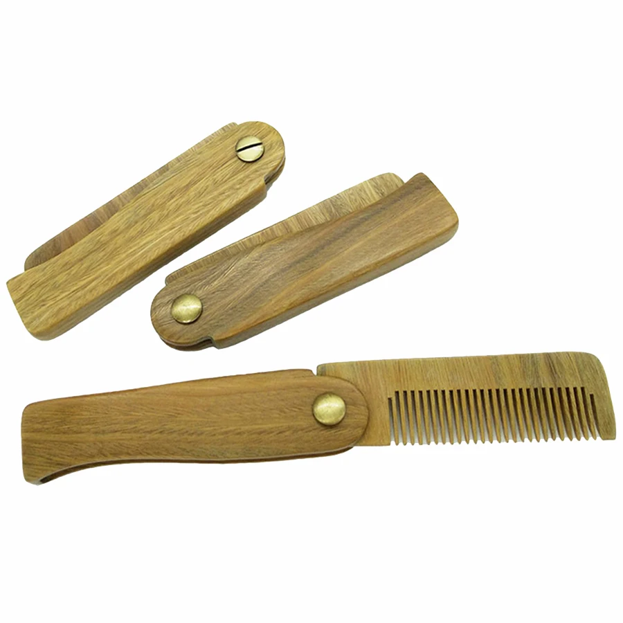 High quality wholesale 100% Natural Pear Peach wood comb wooden beard Hair Comb custom logo green sandalwood folding beard comb