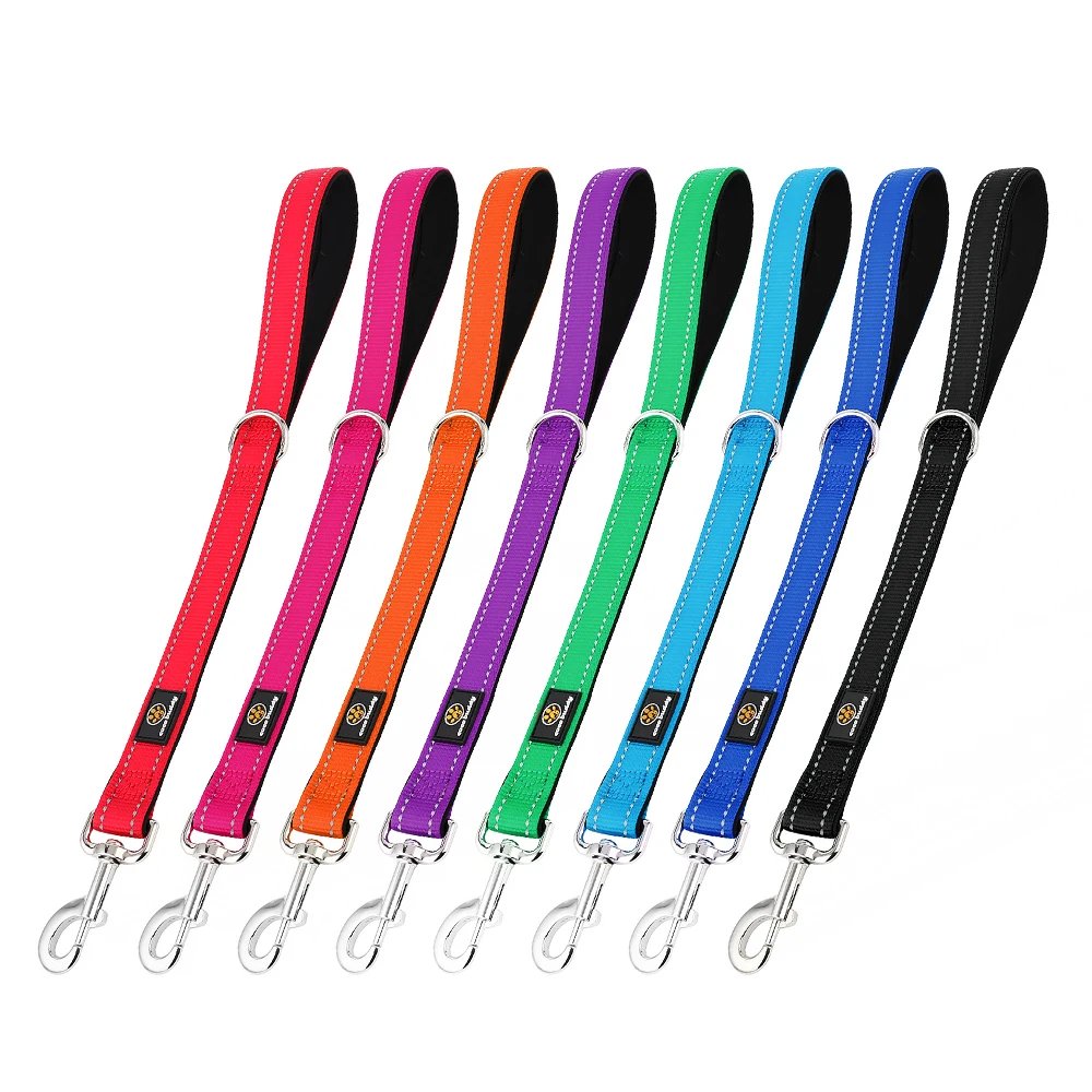 Factory Wholesale Customized logo Reflective Nylon Short Dog Leash with D-ring and Zinc alloy hook