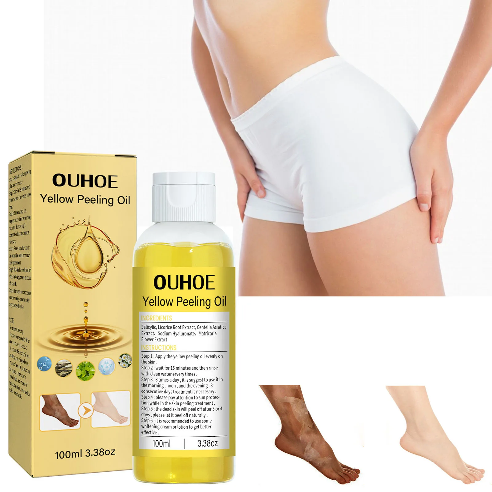 Yellow exfoliating oil brightens skin tone, moisturizes and moisturizes the body, removing dead skin